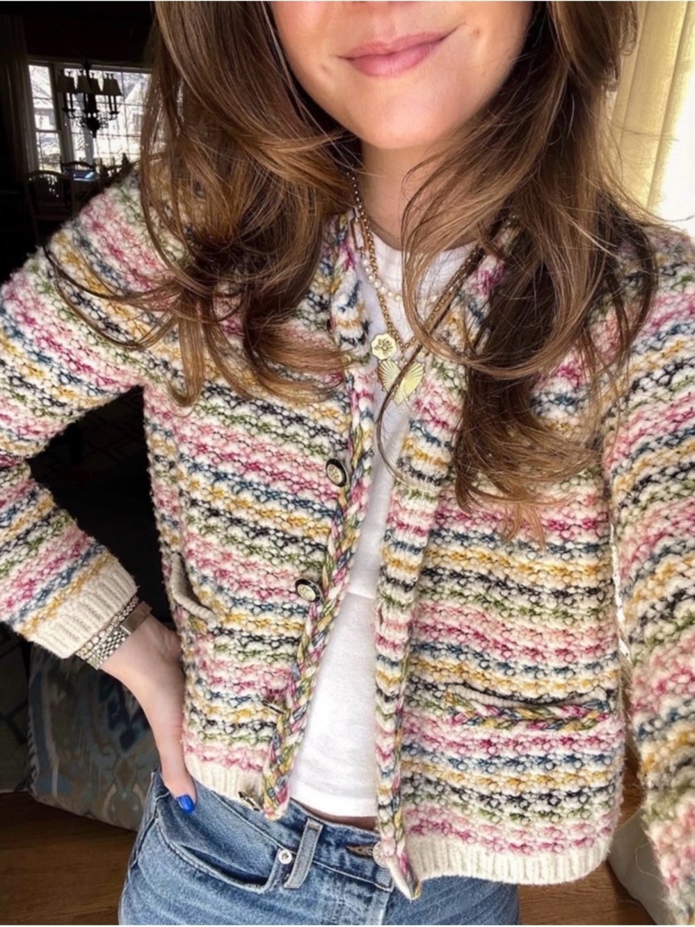 ba&sh Bash Bianca Cardigan Multicolor Knit Size Medium 2 Sweater Wool Blend